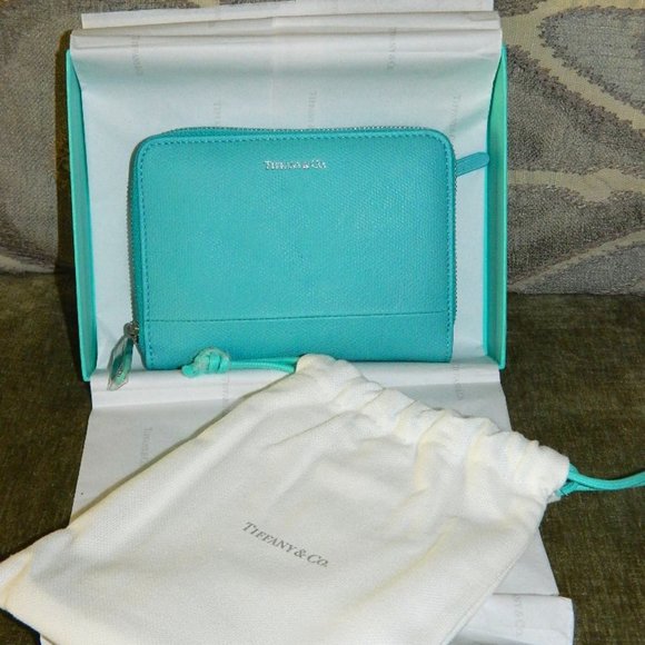 Tiffany & Co. Handbags - Tiffany & Co. Textured Light Teal Leather Zip Wallet, Med. NEW IN BOX , Retired
